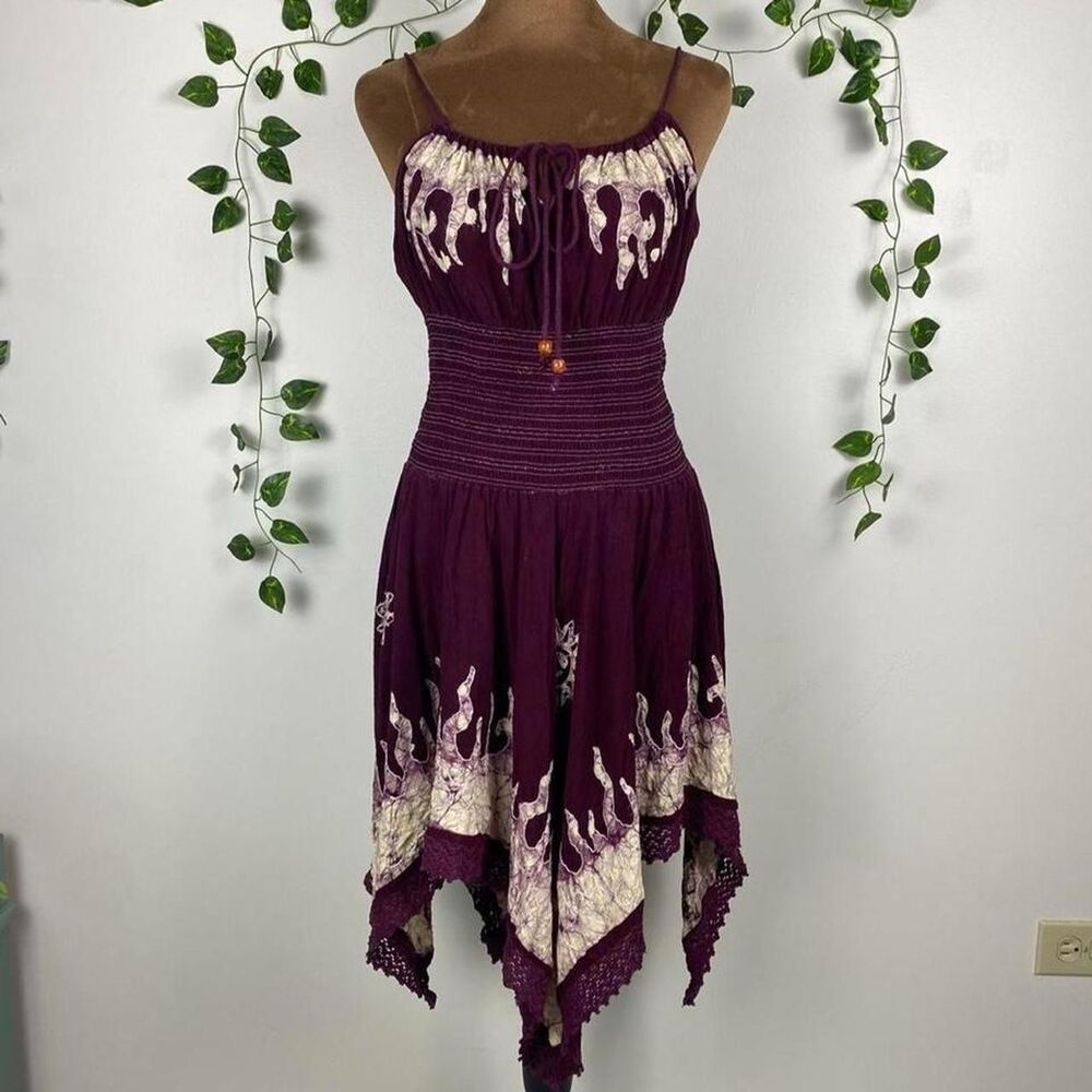Boho hippie handkerchief hem dress midi embroidered crochet lace hem renaissance